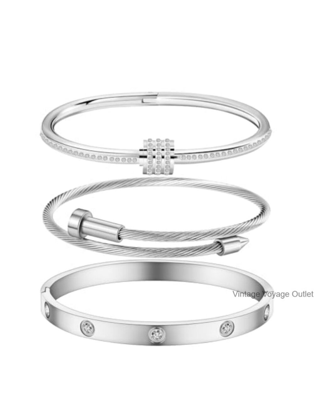 18K Gold Plated Cuff Bangle Bracelet Set for Women Stainless Steel